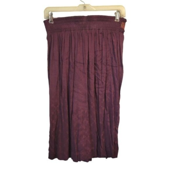 Vintage Pleated Floral Waistband Midi Skirt Purple Elastic Waist Back - Picture 2 of 6